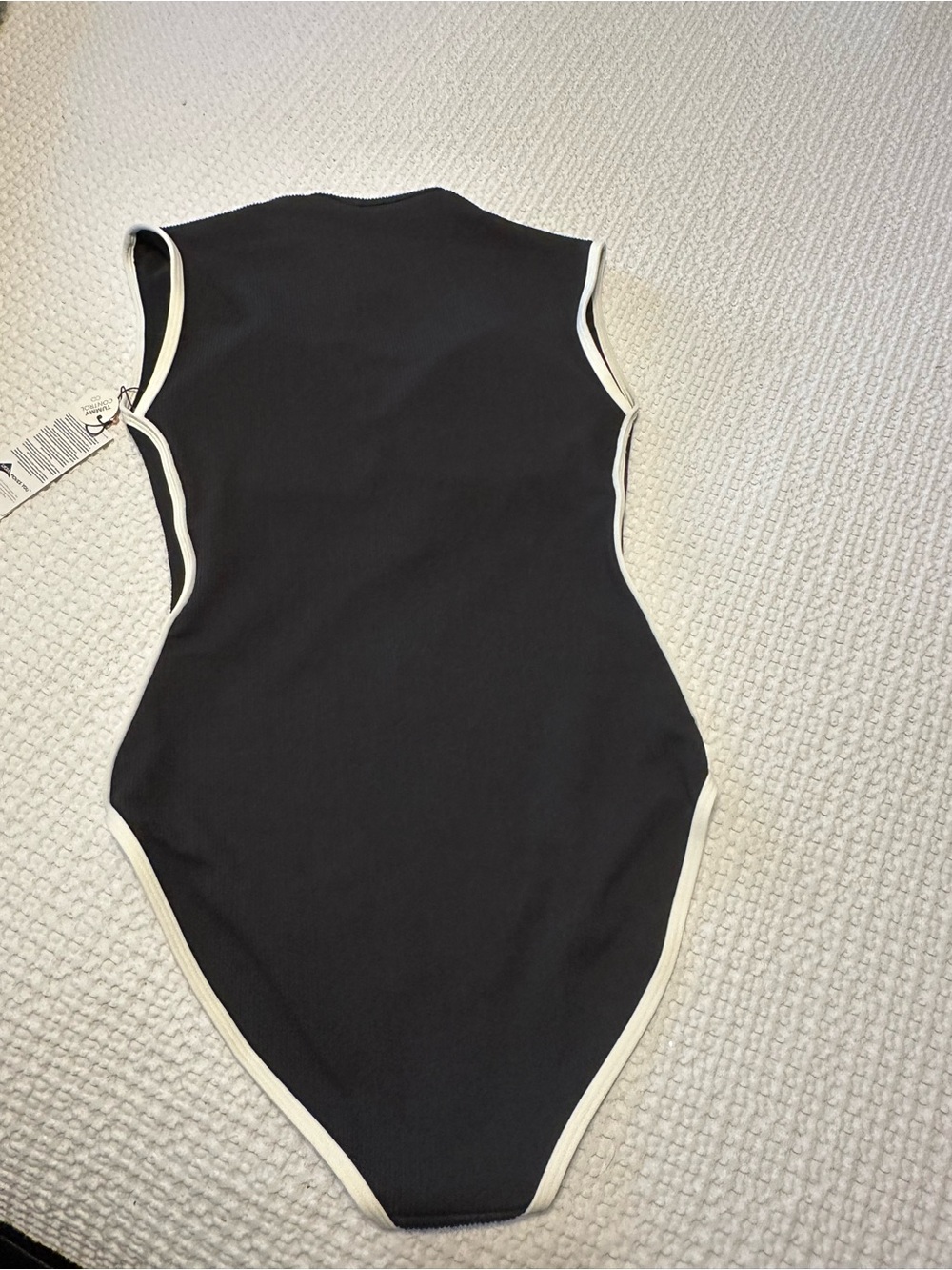 Calia Black One-Piece Ribbed Paddlesuit with White Trim, Tummy Control - Picture 4 of 4
